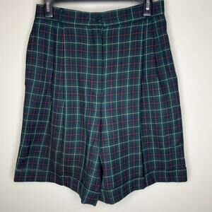 Vtg Talbots Wool Shorts 12 Petite Womens Green Plaid Green 90s Preppy Academia